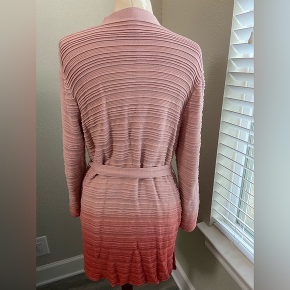 Chico’s 2 Sz L Ambre Coral Pink Ribbed Open Front Long Line Sweater Cardigan - Picture 10 of 10